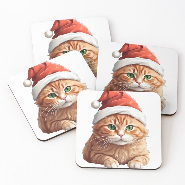 Item preview, Illustration of a cute, fluffy Ginger Cat with green eyes wearing a Santa hat designed and sold by SOPIZiLA.