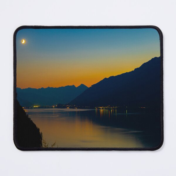Item preview, View over Lake Brienz with Mountain and Moon in Twilight designed and sold by Mats Silvan.