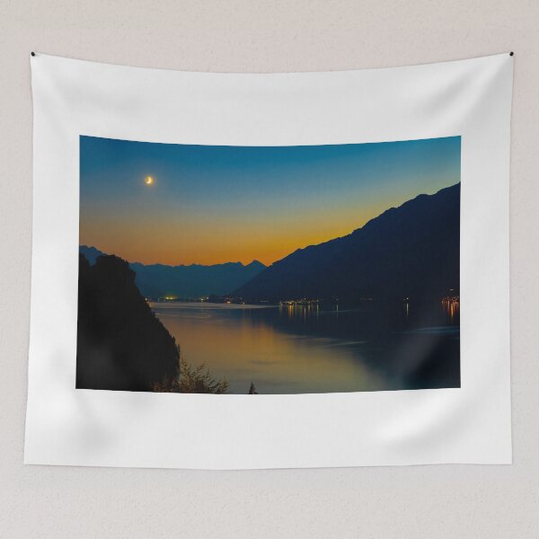 Item preview, View over Lake Brienz with Mountain and Moon in Twilight designed and sold by Mats Silvan.