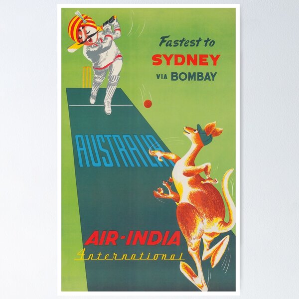 Item preview, Sydney, Australia, Kangaroo, Cricket, Vintage Travel Poster designed and sold by vintagevivian.