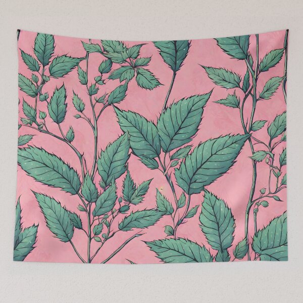 Item preview, Delicate nettle leaves - mint green and Glamor Pink designed and sold by My-fake-places.