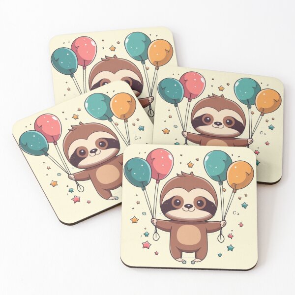 Item preview, Kawaii Sloth holding Balloons designed and sold by NormadWorld.