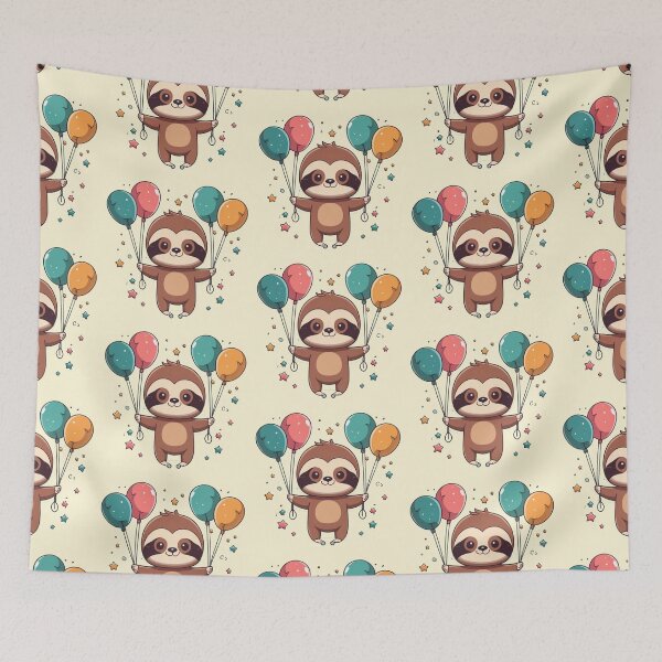 Item preview, Kawaii Sloth holding Balloons designed and sold by NormadWorld.