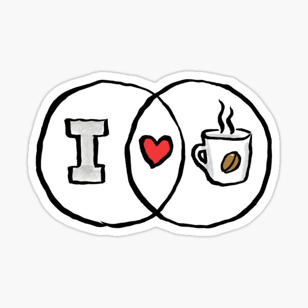 I Heart Coffee Venn Diagram Sticker