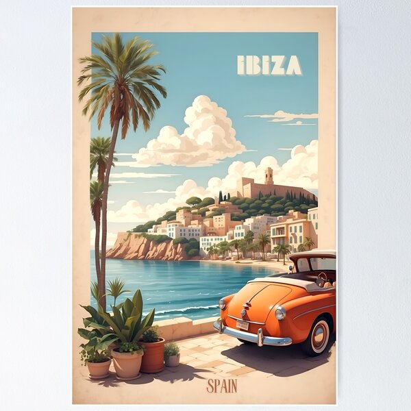 Item preview, Ibiza Vintage Retro Travel Art designed and sold by Ceemko's Vintage Corner.