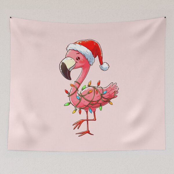 Item preview, Cute Cartoon Santa Flamingo Tangled Up In Christmas Tree Lights designed and sold by Lyssarien.