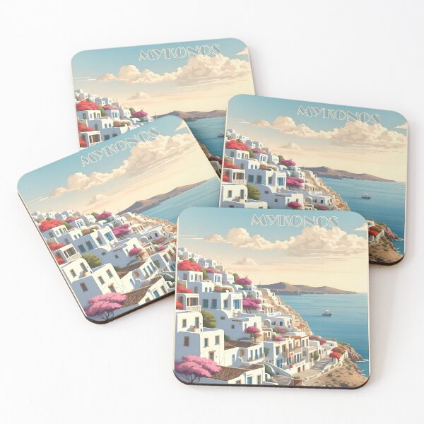 Item preview, Mykonos Vintage Retro Travel Illustration designed and sold by Ceemko's Vintage Corner.