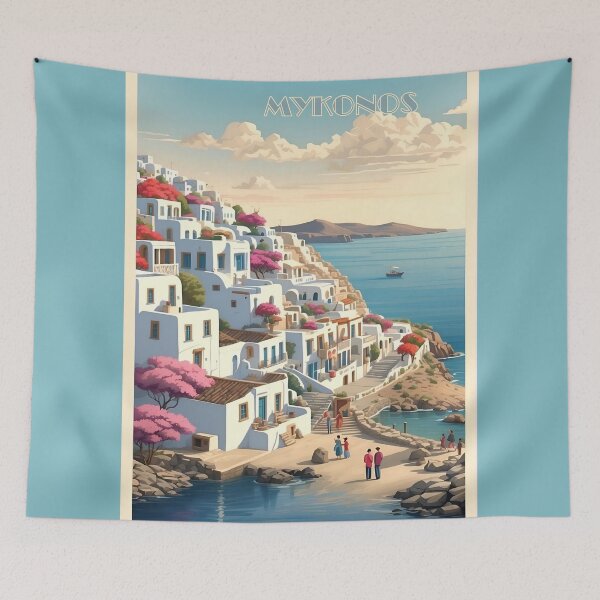 Item preview, Mykonos Vintage Retro Travel Illustration designed and sold by Ceemko's Vintage Corner.