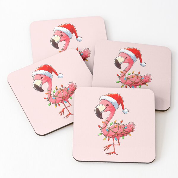 Item preview, Cute Cartoon Santa Flamingo Tangled Up In Christmas Tree Lights designed and sold by Coffee Lifestyle.