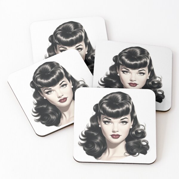 Item preview, Bettie Page pinup in black and white with red lips designed and sold by Alyn8.