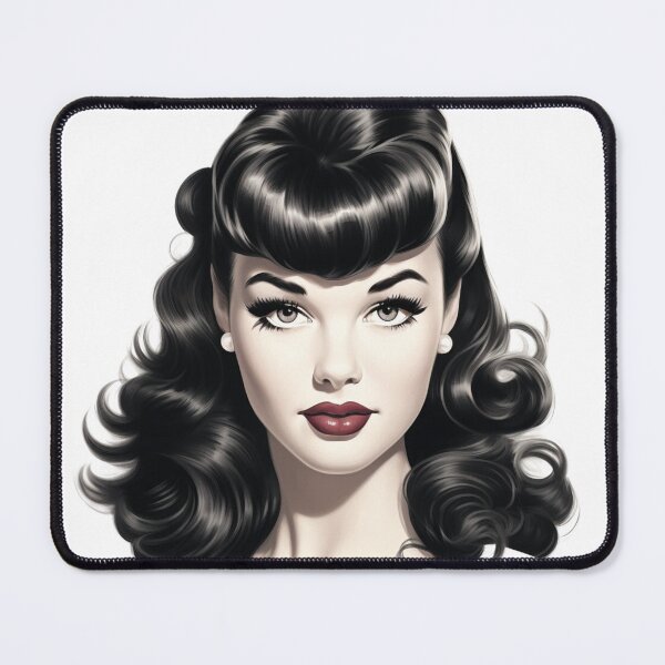 Item preview, Bettie Page pinup in black and white with red lips designed and sold by Alyn8.