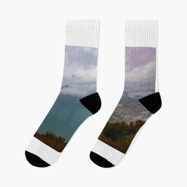 Item preview, City and Lake Lugano in Valley with Mountainscape with Storm Clouds designed and sold by Mats Silvan.