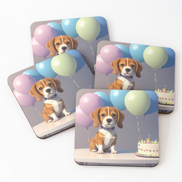 Item preview, Adorable beagle little dog with birthday cake and ballons designed and sold by Tio-Tecun.