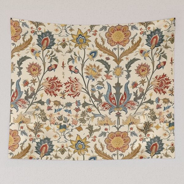 Item preview, Vintage Floral Gold Emerald Ruby On Cream Pattern designed and sold by ArtMeetsPizza.