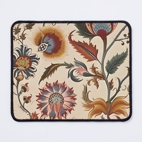 Item preview, Vintage Floral Jacobean Gold Emerald Ruby On Cream Pattern designed and sold by ArtMeetsPizza.