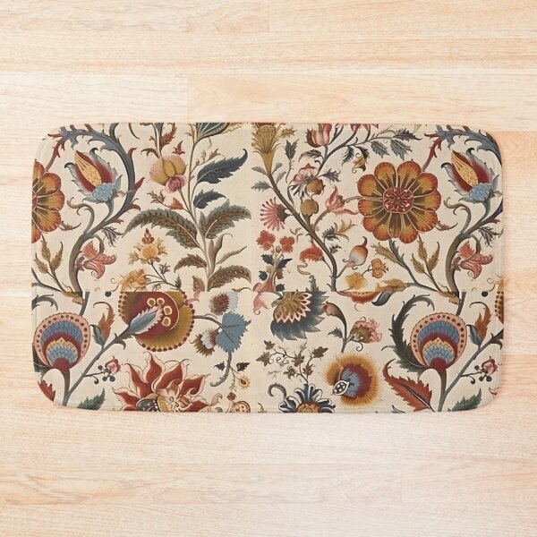 Item preview, Vintage Floral Jacobean Gold Emerald Ruby On Cream Pattern designed and sold by ArtMeetsPizza.