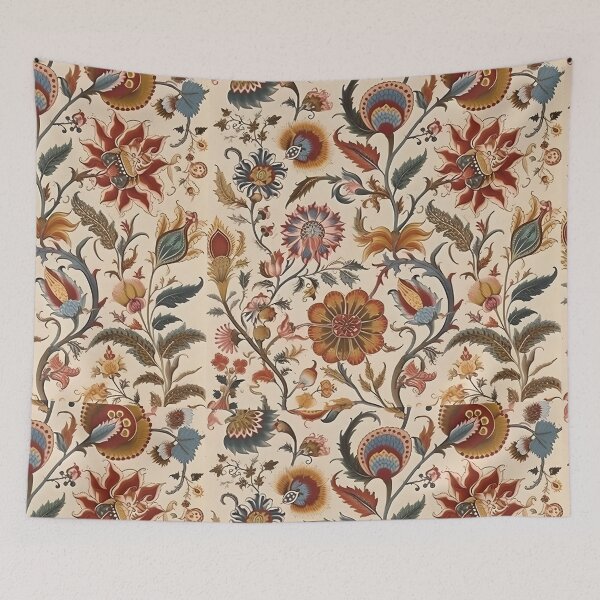 Item preview, Vintage Floral Jacobean Gold Emerald Ruby On Cream Pattern designed and sold by ArtMeetsPizza.