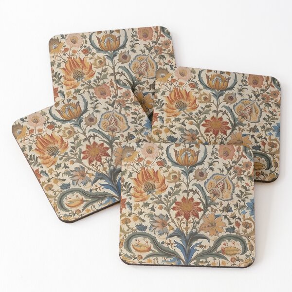 Item preview, Vintage floral jacobeo azul oro esmeralda rubí en patrón crema designed and sold by ArtMeetsPizza.