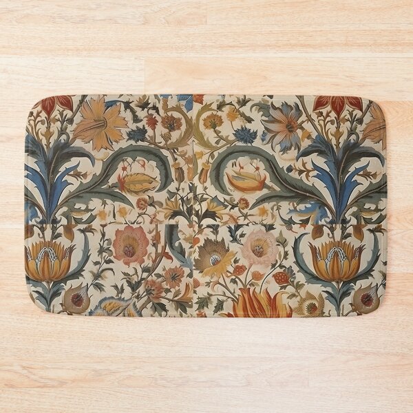 Item preview, Vintage Floral Jacobean Blue Gold Emerald Ruby On Cream Pattern designed and sold by ArtMeetsPizza.