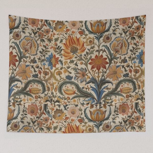 Item preview, Vintage floral jacobeo azul oro esmeralda rubí en patrón crema designed and sold by ArtMeetsPizza.