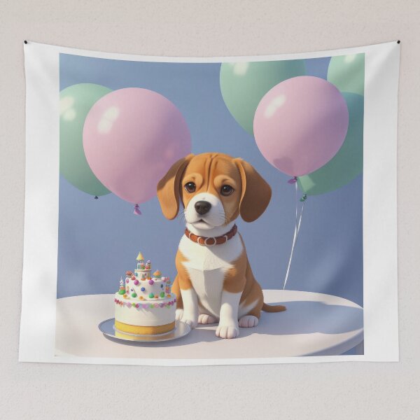 Item preview, A sad beagle puppy with ballons at birthday party designed and sold by Tio-Tecun.
