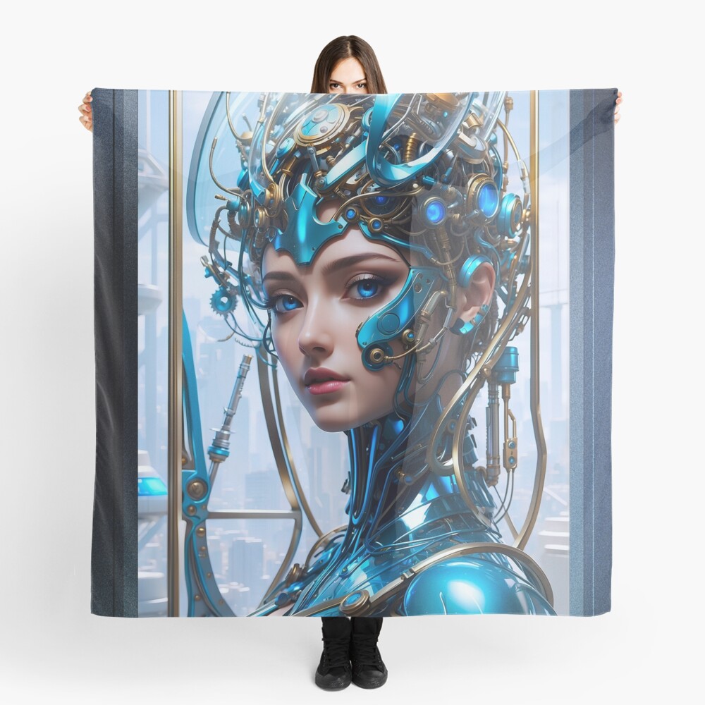 Gorgeous Cyborg Sci-Fi Portrait Of A Lady AI Concept Art by Xzendor7 Decorative Ladies Scarf Art Print