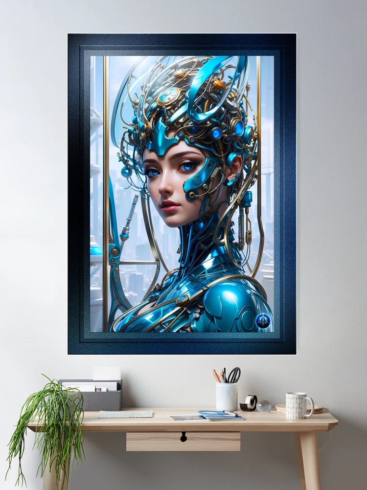 Gorgeous Cyborg Sci-Fi Portrait Of A Lady AI Concept Art by Xzendor7 Room Decor Poster Art Print