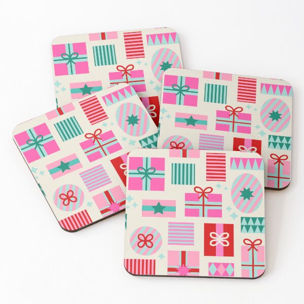 Item preview, Retro Geometric Christmas Gift pattern 2. pink and teal on cream designed and sold by Dominiquevari.