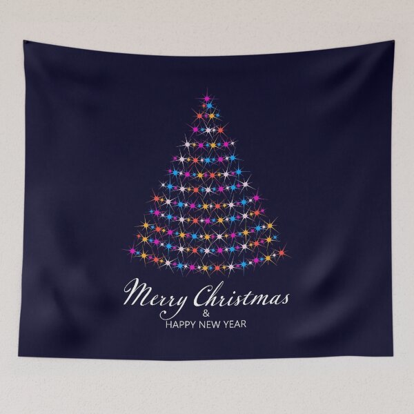 Item preview, Christmas tree. Merry Christmas and Happy New Year. Christmas pattern of bright magical neon multi-colored particles, sparks and stars shining with special light on dark background.  designed and sold by NataliaVVV.