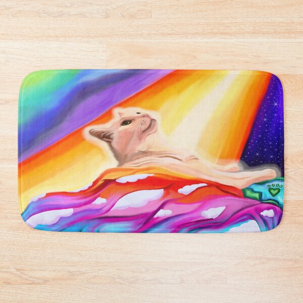 Item preview, Glowing White Cat Entering Rainbow Bridge Heaven designed and sold by Deborah Camp.
