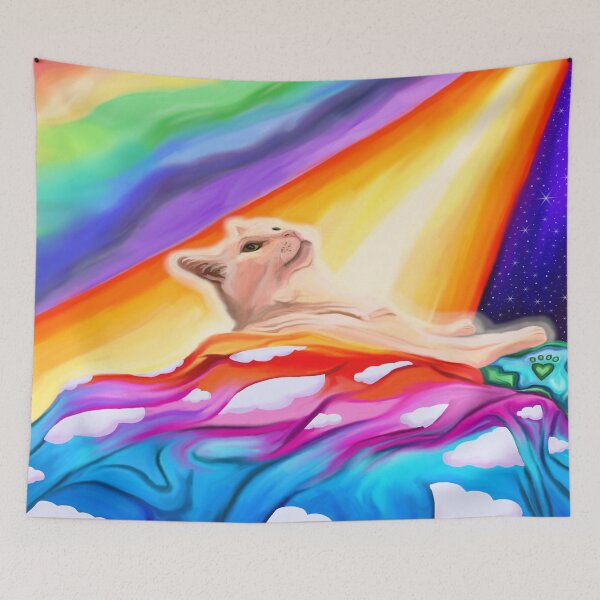 Item preview, Glowing White Cat Entering Rainbow Bridge Heaven designed and sold by Deborah Camp.