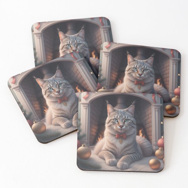 Item preview, A beautiful Lynx point cat is laying in front of the fireplace  designed and sold by Kaleddis.