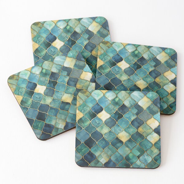Item preview, Mint Green, Aqua & Gold Decorative Morrocan Tile Pattern 2 designed and sold by GrinGalore.