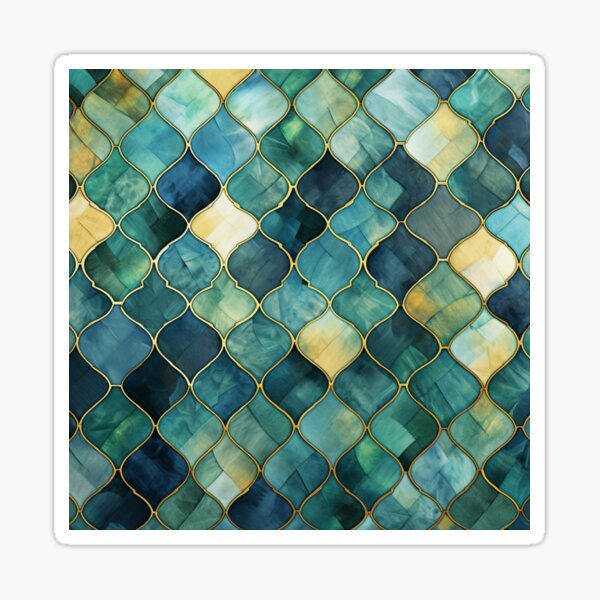 Item preview, Mint Green, Aqua & Gold Decorative Morrocan Tile Pattern 2 designed and sold by GrinGalore.