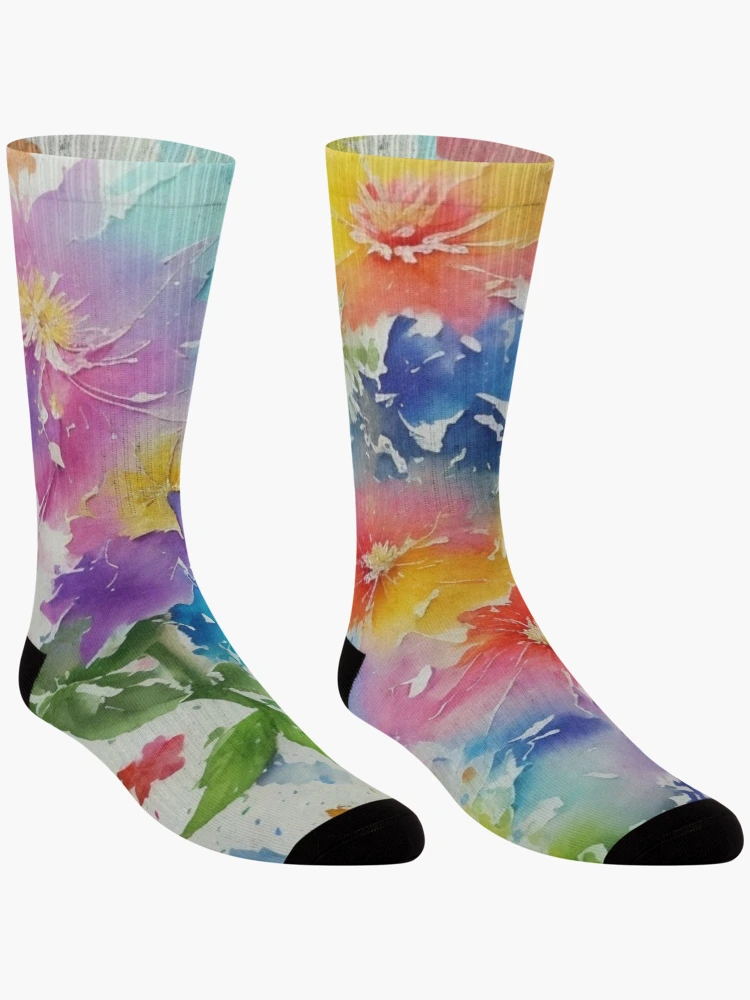 Thumbnail 3 of 5, Socks, Colorful Roses Abstract Pattern. designed and sold by SuraSu.