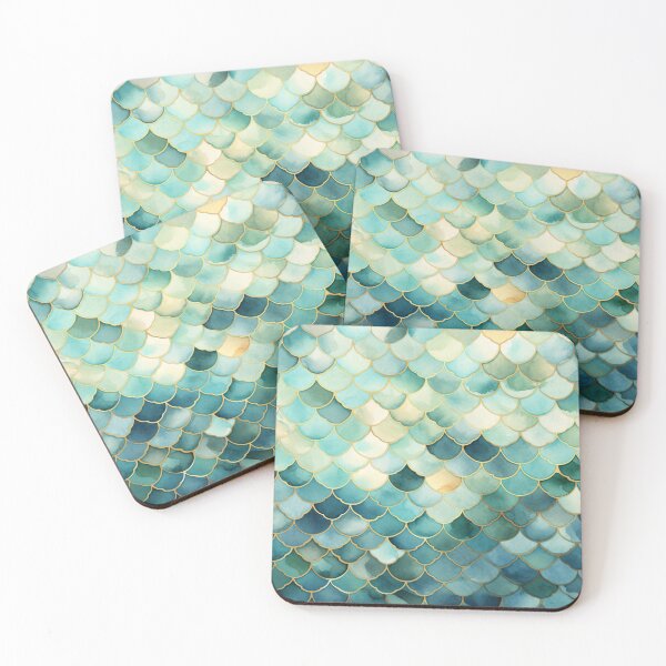 Item preview, Mint Green, Aqua & Gold Decorative Morrocan Scallop Pattern designed and sold by GrinGalore.