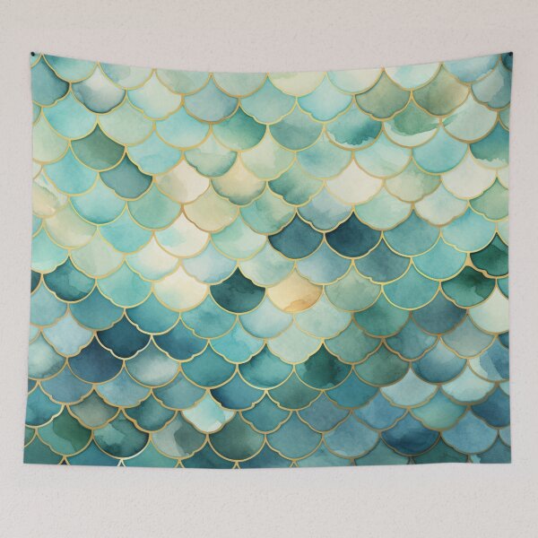 Item preview, Mint Green, Aqua & Gold Decorative Morrocan Scallop Pattern designed and sold by GrinGalore.