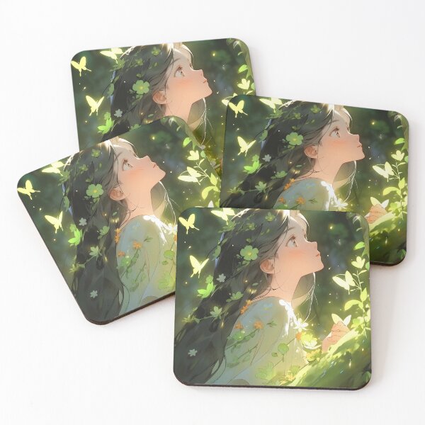 Item preview, Anime girl with glowing butterflies in forest portrait art designed and sold by TheArtistOf2022.