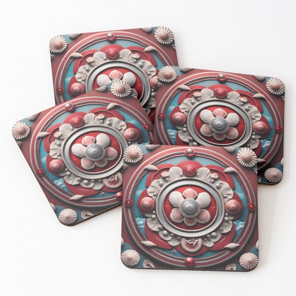 Item preview, Ocean Bliss Mandala Tranquil Red and Silver Seashell Waves designed and sold by SpiritualManda.