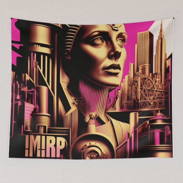 Artikelvorschau, Metropole City Futuristisch Gesicht Cinema Kino Lichtspiele Film pink schwarz gold beige entworfen und verkauft von G-M-Designs.