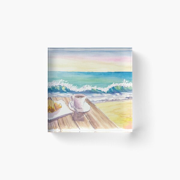 Aperçu de l'œuvre Belle matinée de plage avec brioche au café et vagues créée et vendue par artshop77.