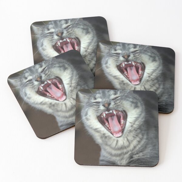 Item preview, Portrait of grey yawning cat designed and sold by olena2552.
