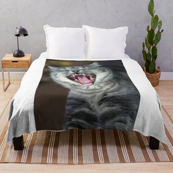 Item preview, Portrait of grey yawning cat designed and sold by olena2552.