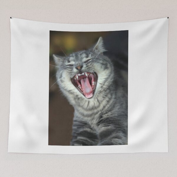Item preview, Portrait of grey yawning cat designed and sold by olena2552.