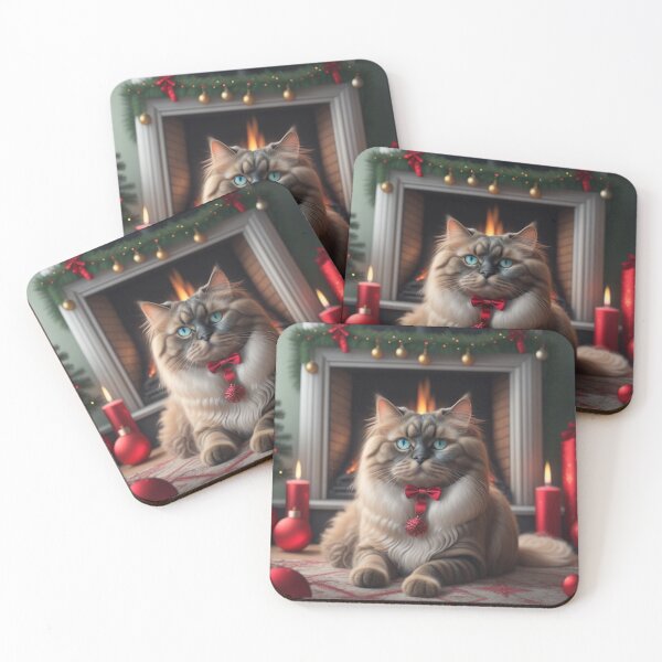 Item preview, A beautiful Persian Longhair cat is laying in front of the fireplace  designed and sold by Kaleddis.