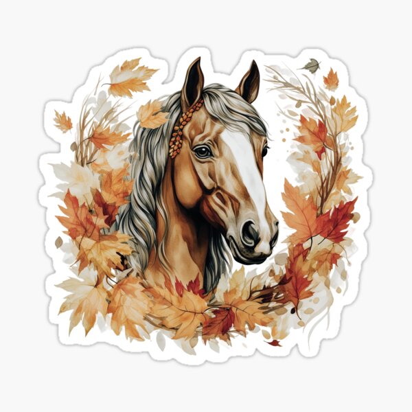 Item preview,  Autumn Horse in Golden Fall Leaves Illustration designed and sold by SweetlanArt.
