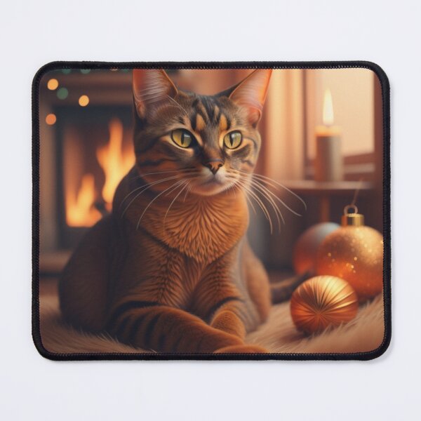 Item preview, A beautiful Abyssinian cat is laying in front of the fireplace designed and sold by Kaleddis.