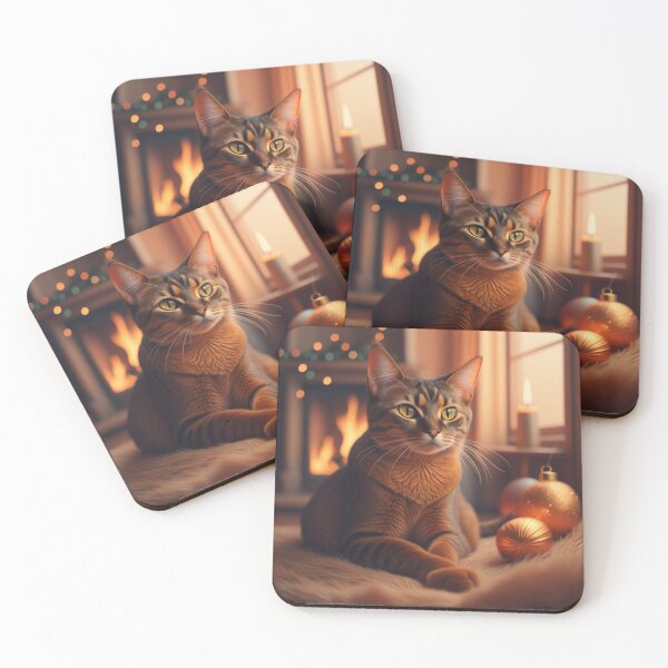Item preview, A beautiful Abyssinian cat is laying in front of the fireplace  designed and sold by Kaleddis.