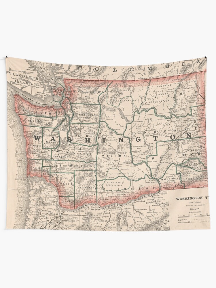 "Vintage Map of Washington State (1883)" Tapestry for Sale by BravuraMedia  Redbubble