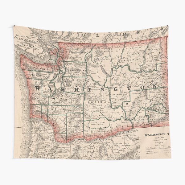 "Vintage Map of Washington State (1883)" Tapestry for Sale by BravuraMedia  Redbubble